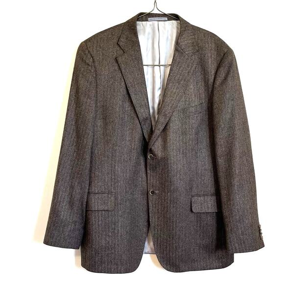 John W Nordstrom Cashmere Silk Blazer 46L Brown Herringbone 2 Button Sport Coat - Picture 1 of 11